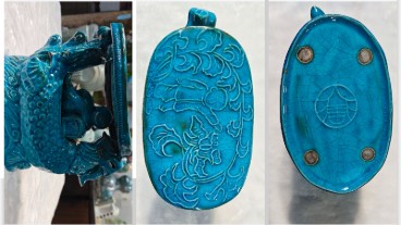 柴瓷孔雀兰龙舟孩儿枕