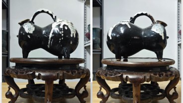 鲁山窑黑白釉夜壶