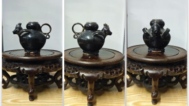 双系黑釉鸡头壶